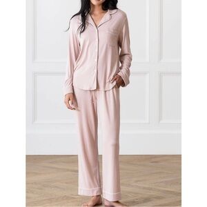 Cozy Earth Bamboo Stretch Knit Long Sleeve Pajama Set Pink Size Large